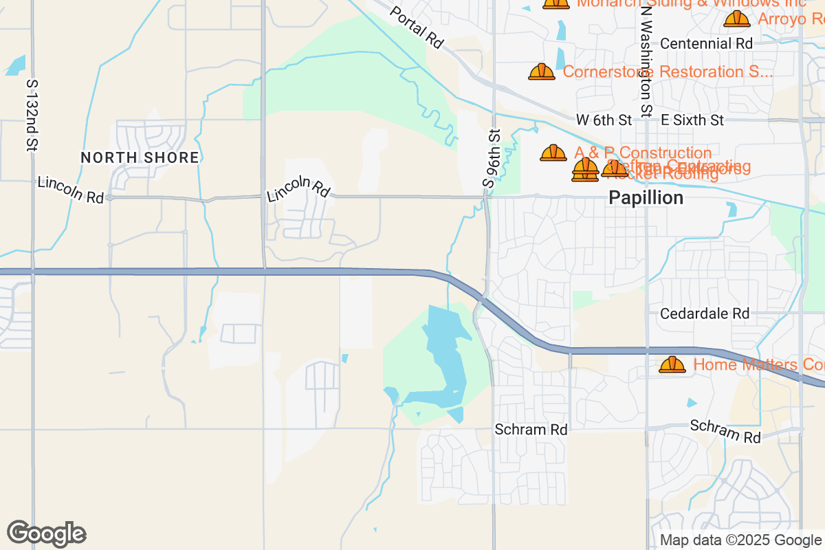 Map of Roofing Contractors in Papillion, Nebraska