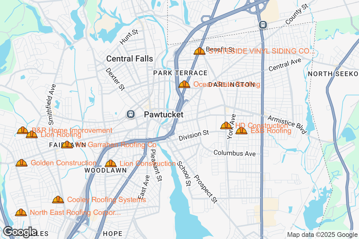 Map of Roofing Contractors in Pawtucket, Rhode Island