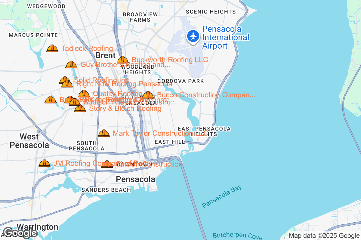 Map of Roofing Contractors in Pensacola, Florida