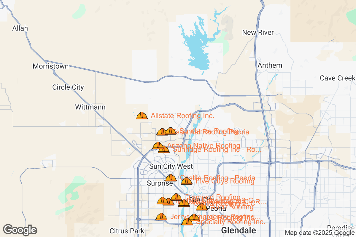 Map of Roofing Contractors in Peoria, Arizona