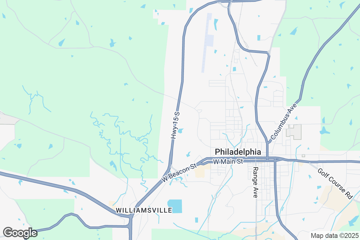 Map of Roofing Contractors in Philadelphia, Mississippi