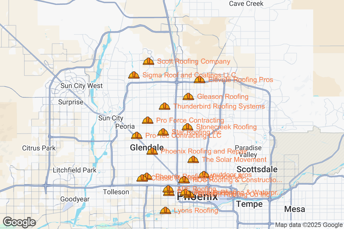 Map of Roofing Contractors in Phoenix, Arizona
