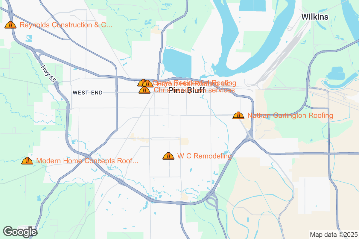 Map of Roofing Contractors in Pine Bluff, Arkansas