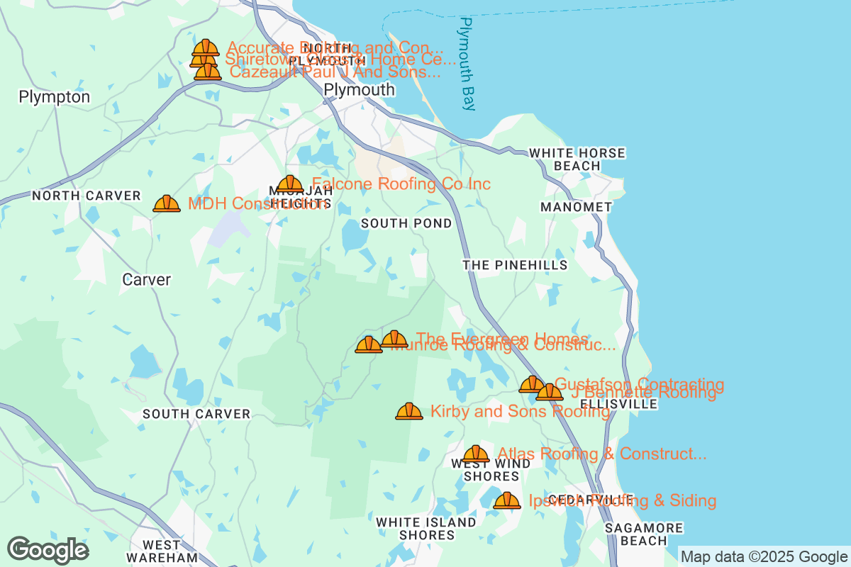 Map of Roofing Contractors in Plymouth, Massachusetts