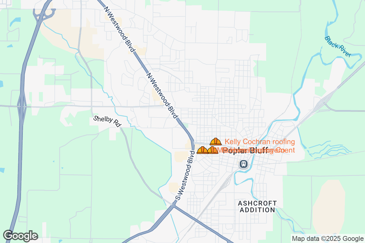 Map of Roofing Contractors in Poplar Bluff, Missouri