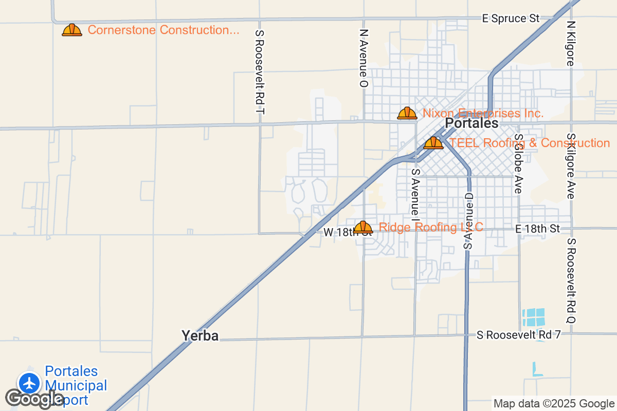 Map of Roofing Contractors in Portales, New Mexico