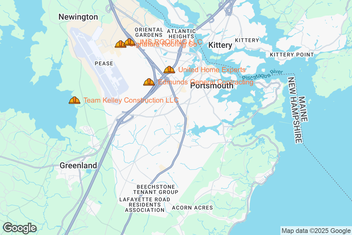 Map of Roofing Contractors in Portsmouth, New Hampshire