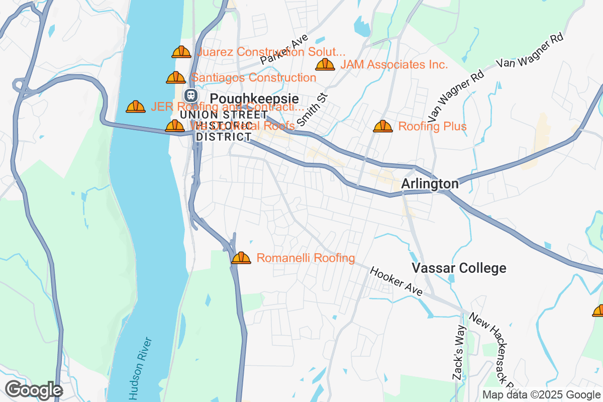 Map of Roofing Contractors in Poughkeepsie, New York