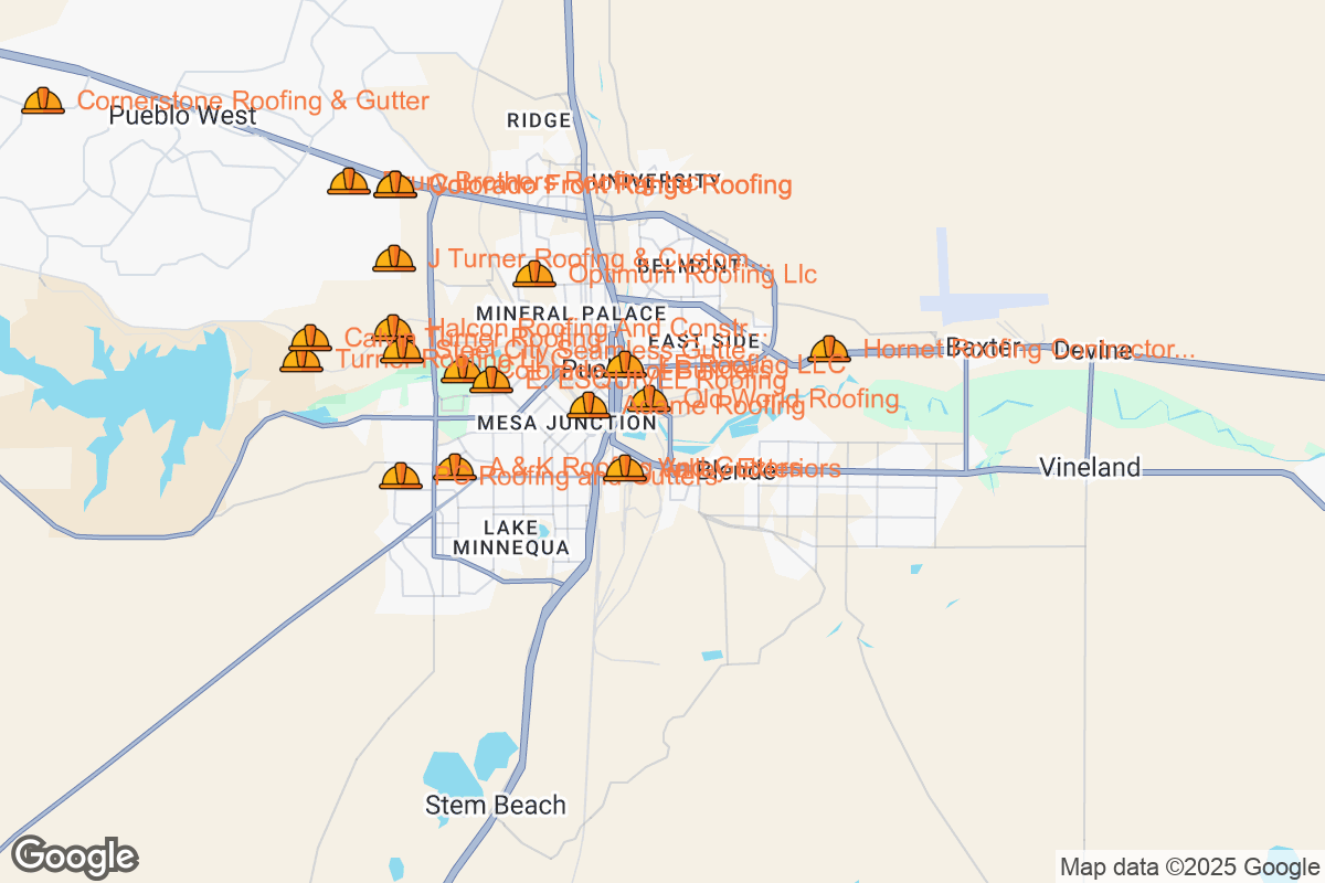 Map of Roofing Contractors in Pueblo, Colorado