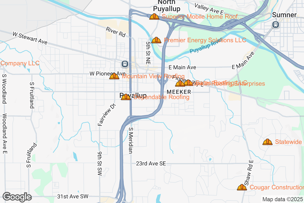 Map of Roofing Contractors in Puyallup, Washington