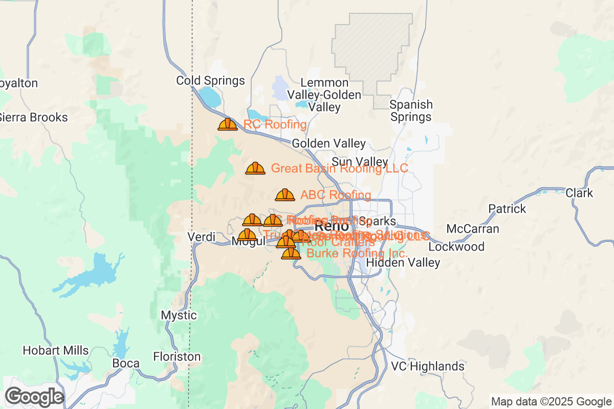 Map of Roofing Contractors in Reno, Nevada