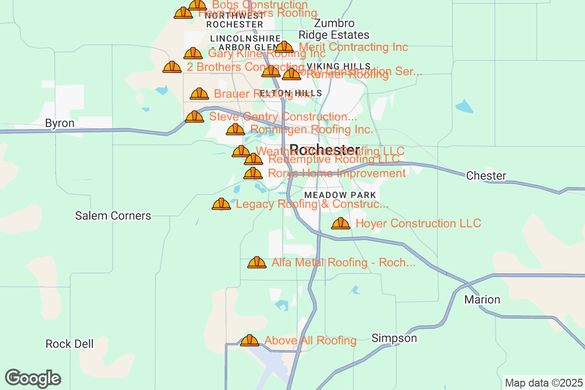 Map of Roofing Contractors in Rochester, Minnesota