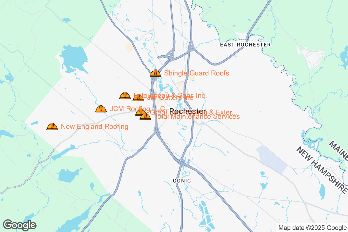 Map of Roofing Contractors in Rochester, New Hampshire