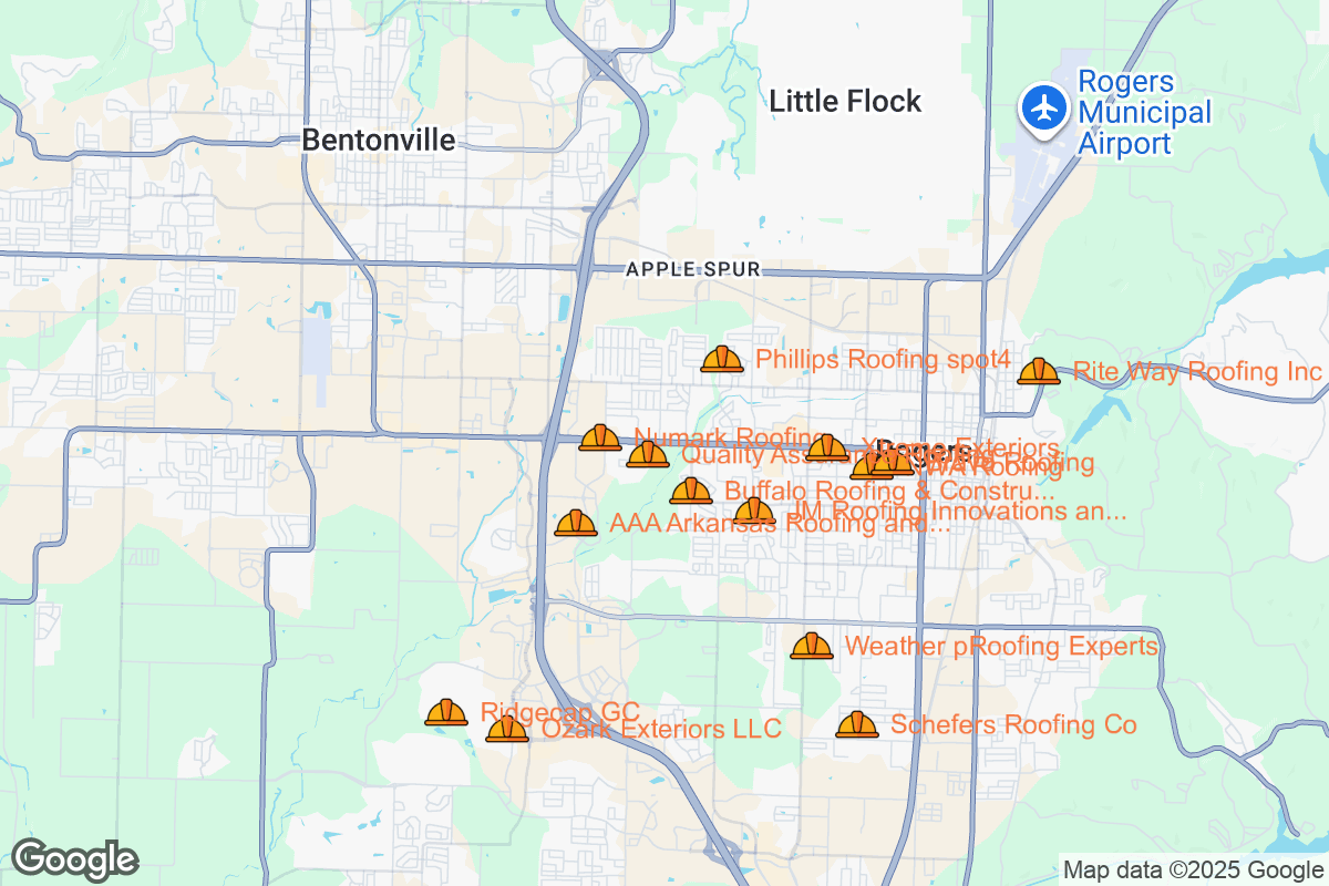 Map of Roofing Contractors in Rogers, Arkansas
