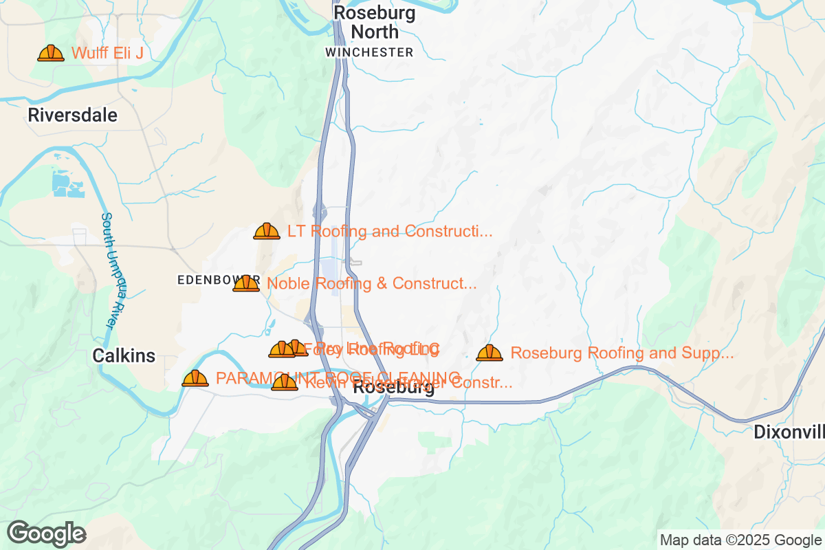 Map of Roofing Contractors in Roseburg, Oregon