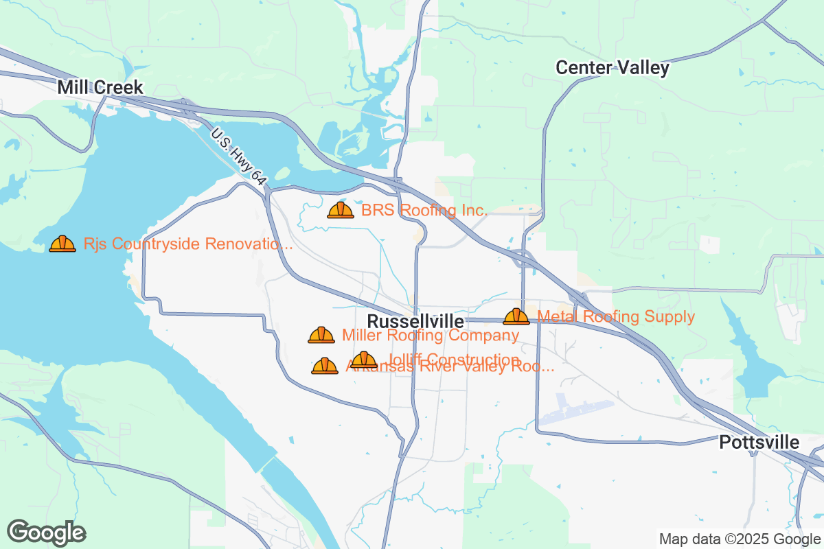 Map of Roofing Contractors in Russellville, Arkansas