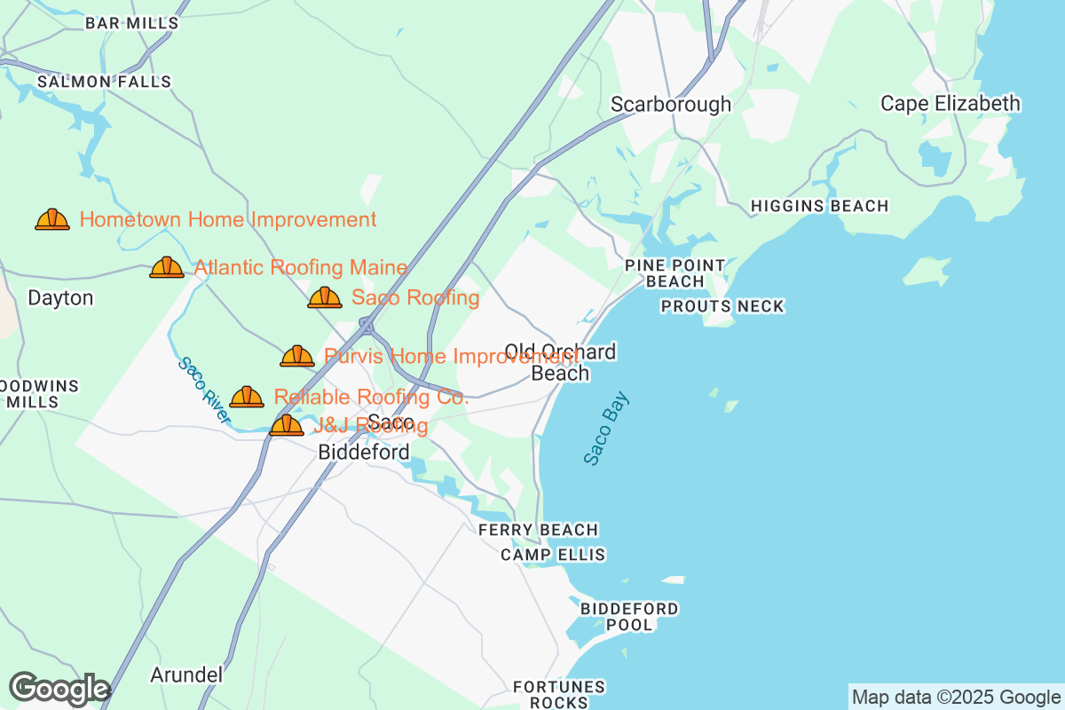 Map of Roofing Contractors in Saco, Maine