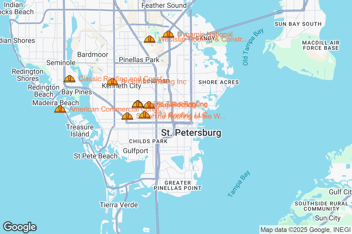 Map of Roofing Contractors in Saint Petersburg, Florida