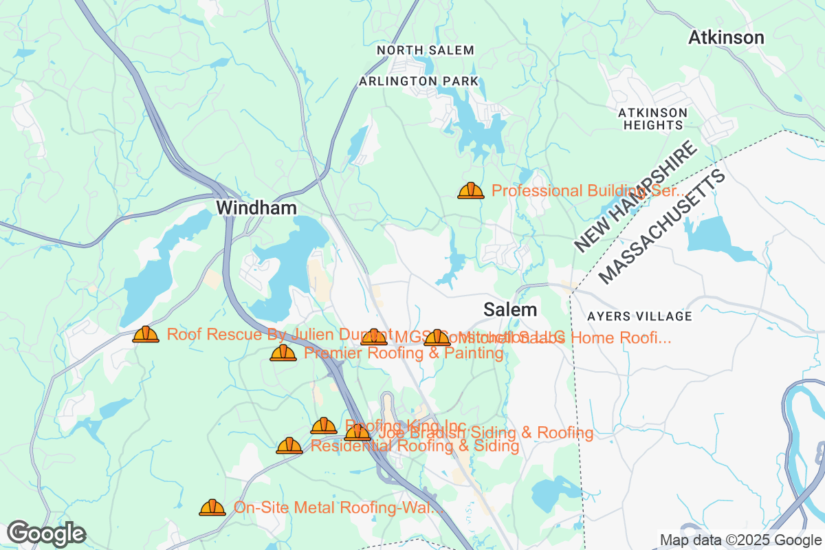 Map of Roofing Contractors in Salem, New Hampshire