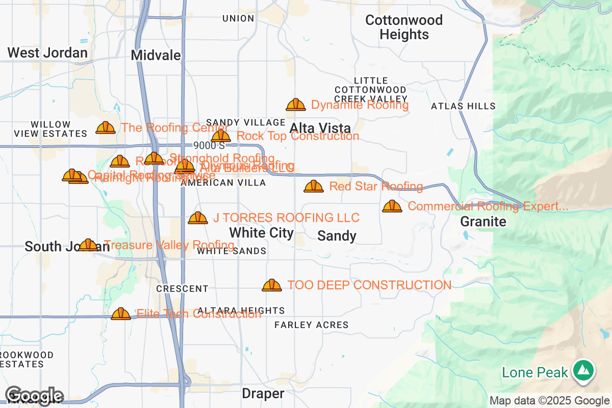 Map of Roofing Contractors in Sandy, Utah