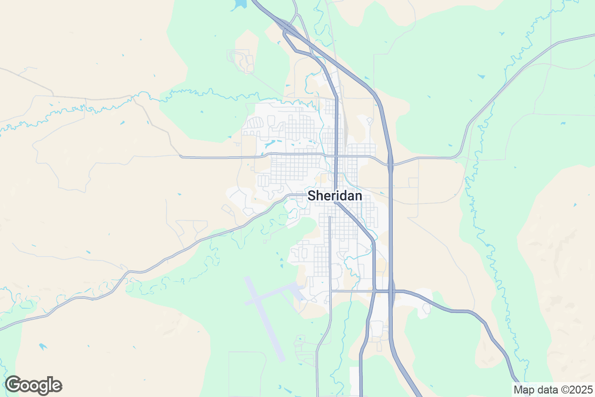 Map of Roofing Contractors in Sheridan, Wyoming