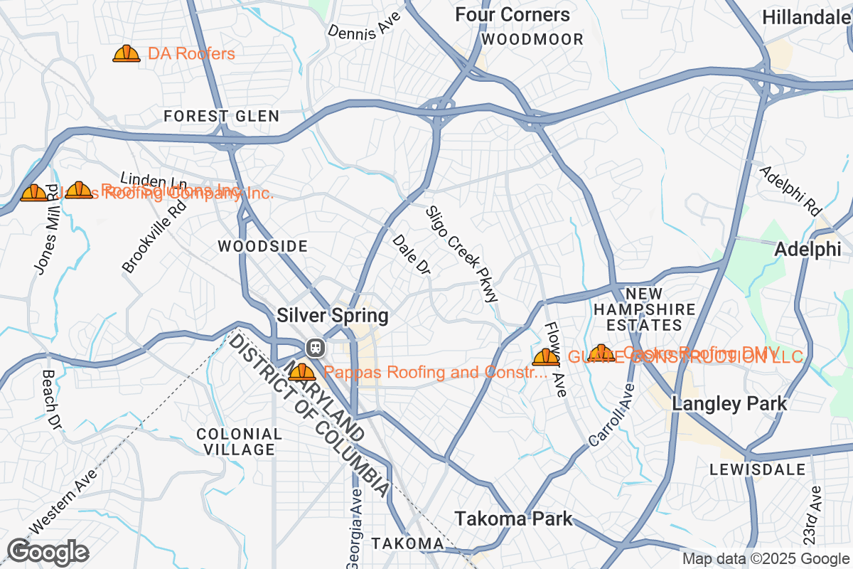 Map of Roofing Contractors in Silver Spring, Maryland
