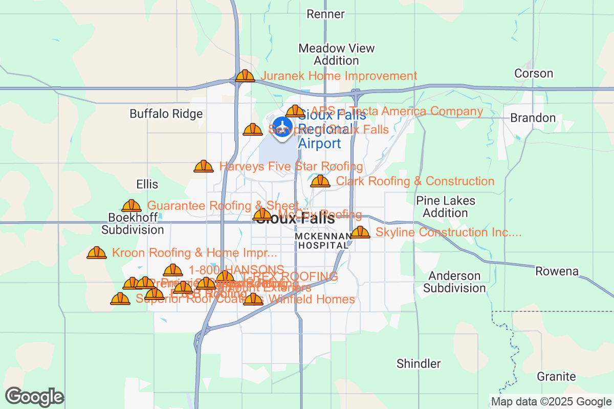 Map of Roofing Contractors in Sioux Falls, South Dakota