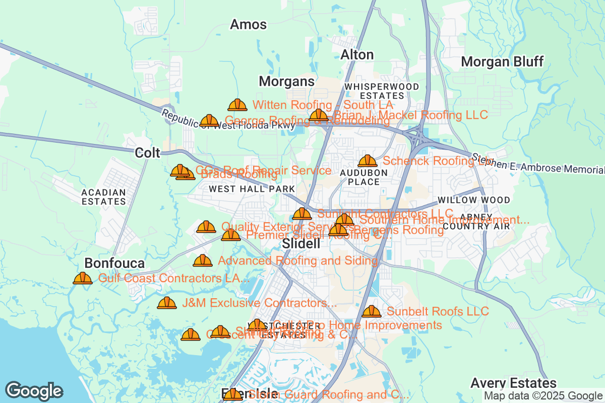 Map of Roofing Contractors in Slidell, Louisiana