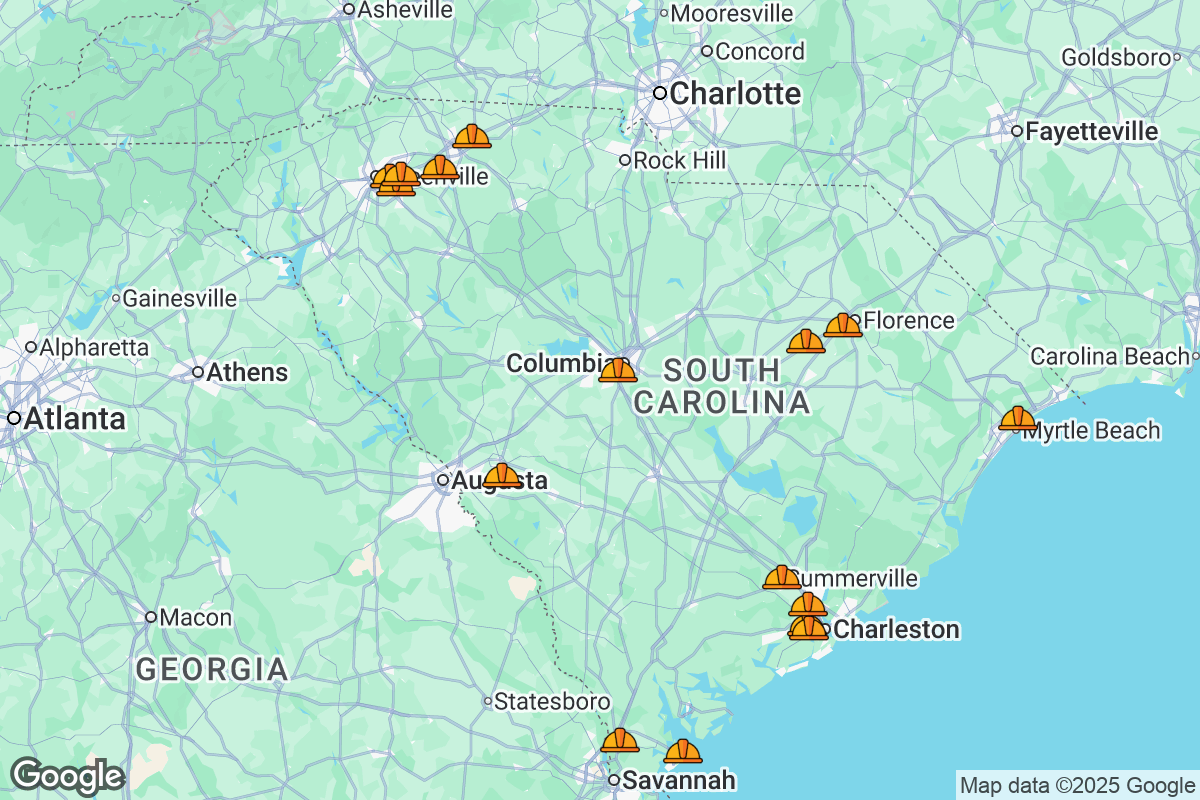 Map of Roofing Contractors in South Carolina
