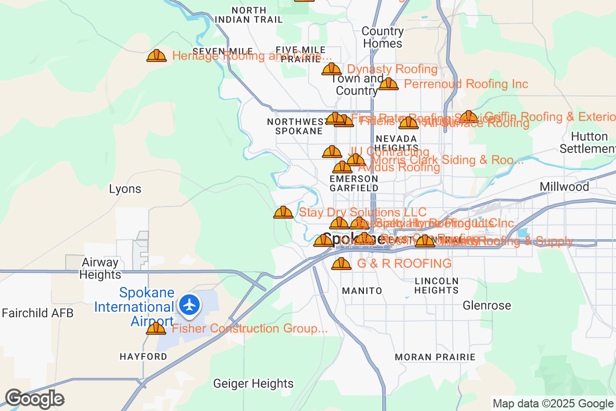 Map of Roofing Contractors in Spokane, Washington