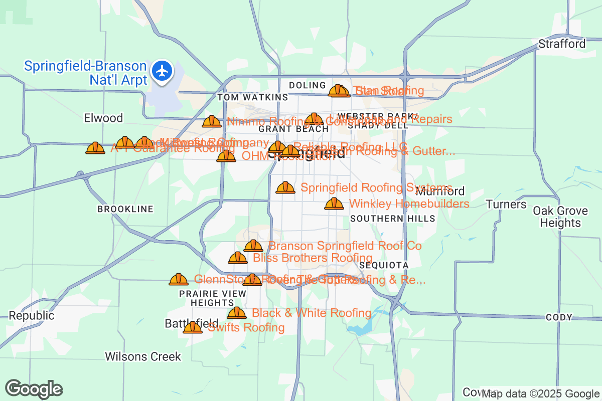 Map of Roofing Contractors in Springfield, Missouri