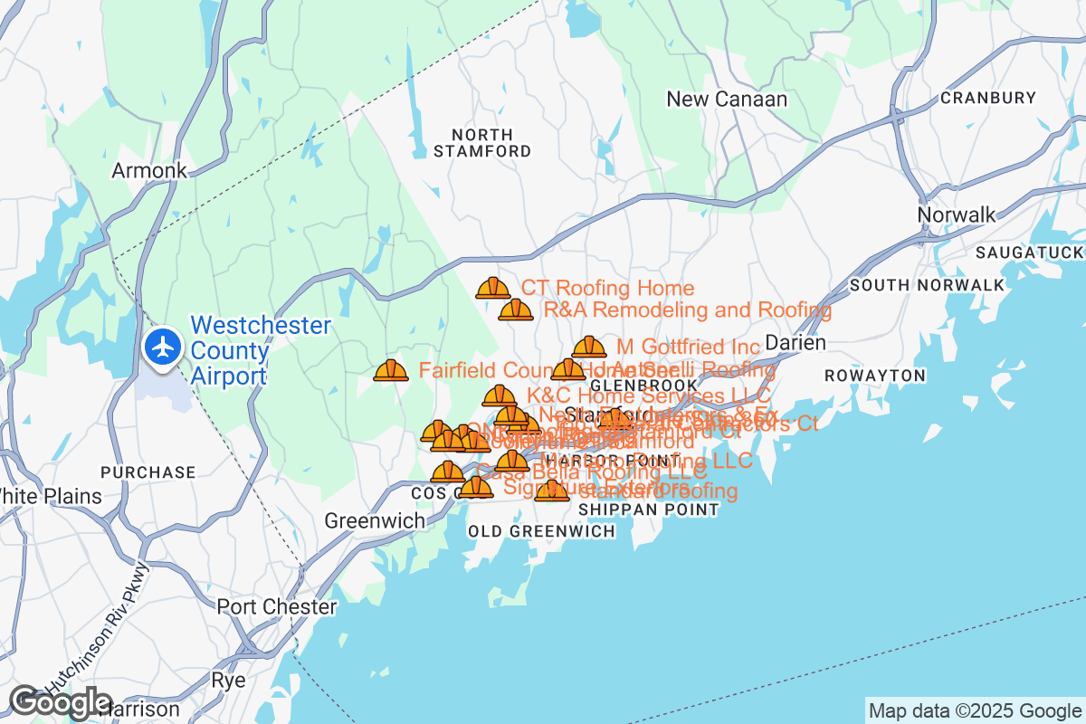 Map of Roofing Contractors in Stamford, Connecticut