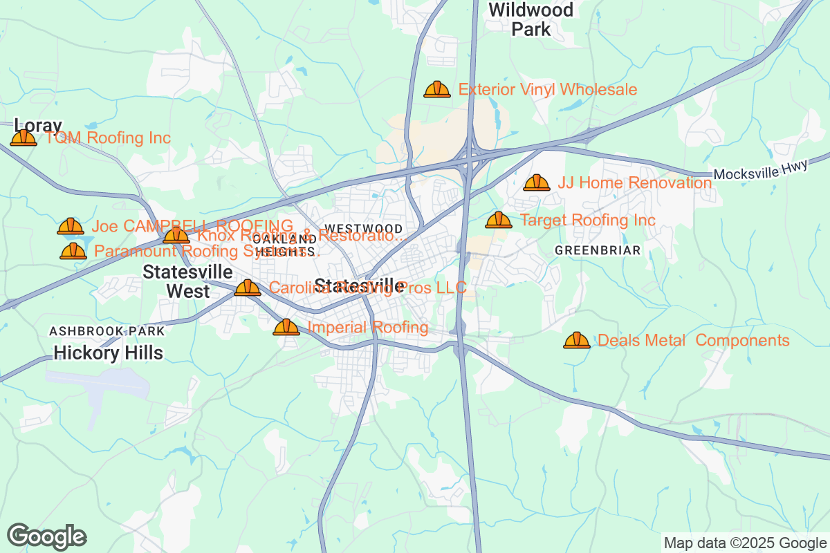 Map of Roofing Contractors in Statesville, North Carolina