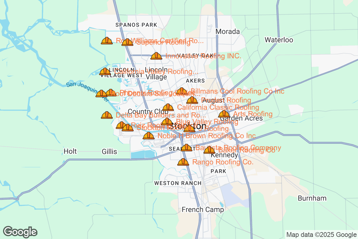 Map of Roofing Contractors in Stockton, California