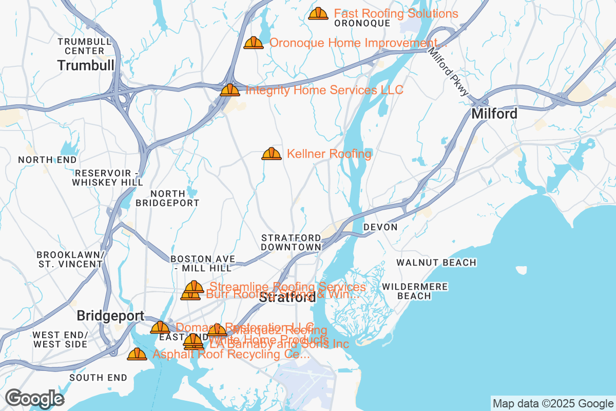 Map of Roofing Contractors in Stratford, Connecticut