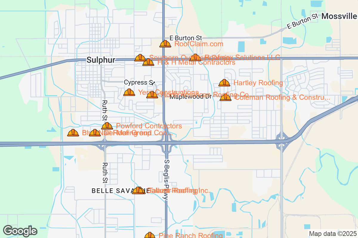 Map of Roofing Contractors in Sulphur, Louisiana