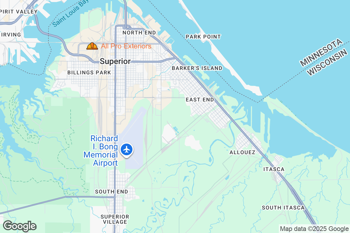Map of Roofing Contractors in Superior, Wisconsin