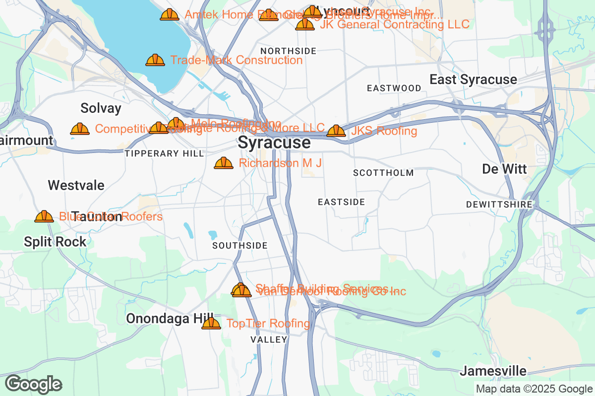 Map of Roofing Contractors in Syracuse, New York