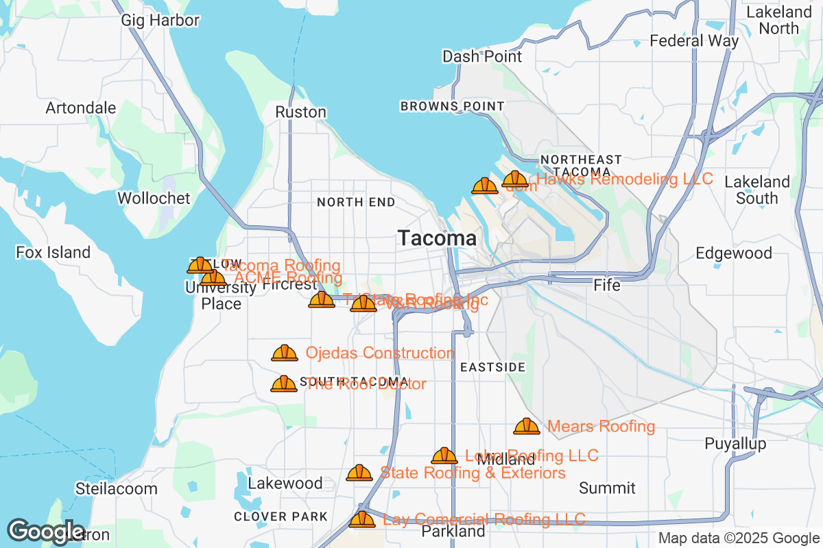 Map of Roofing Contractors in Tacoma, Washington