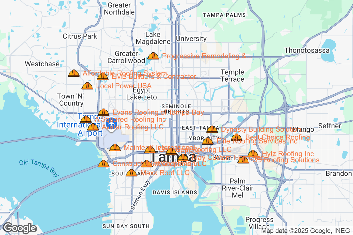 Map of Roofing Contractors in Tampa, Florida
