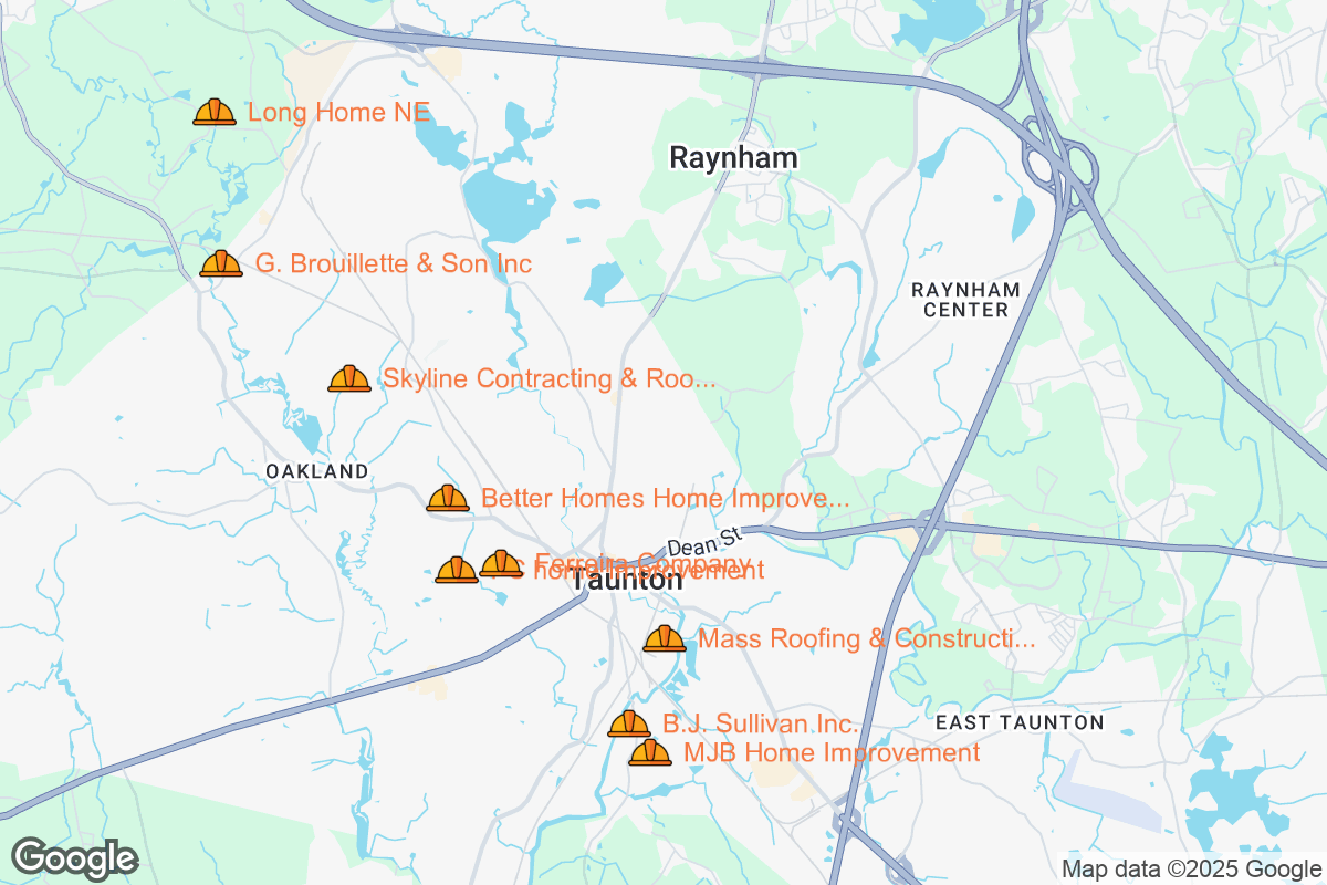 Map of Roofing Contractors in Taunton, Massachusetts