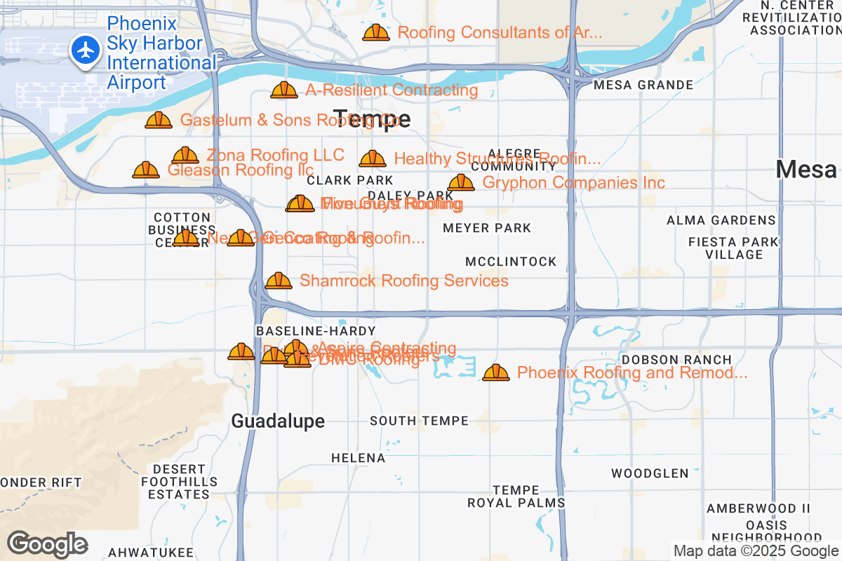 Map of Roofing Contractors in Tempe, Arizona