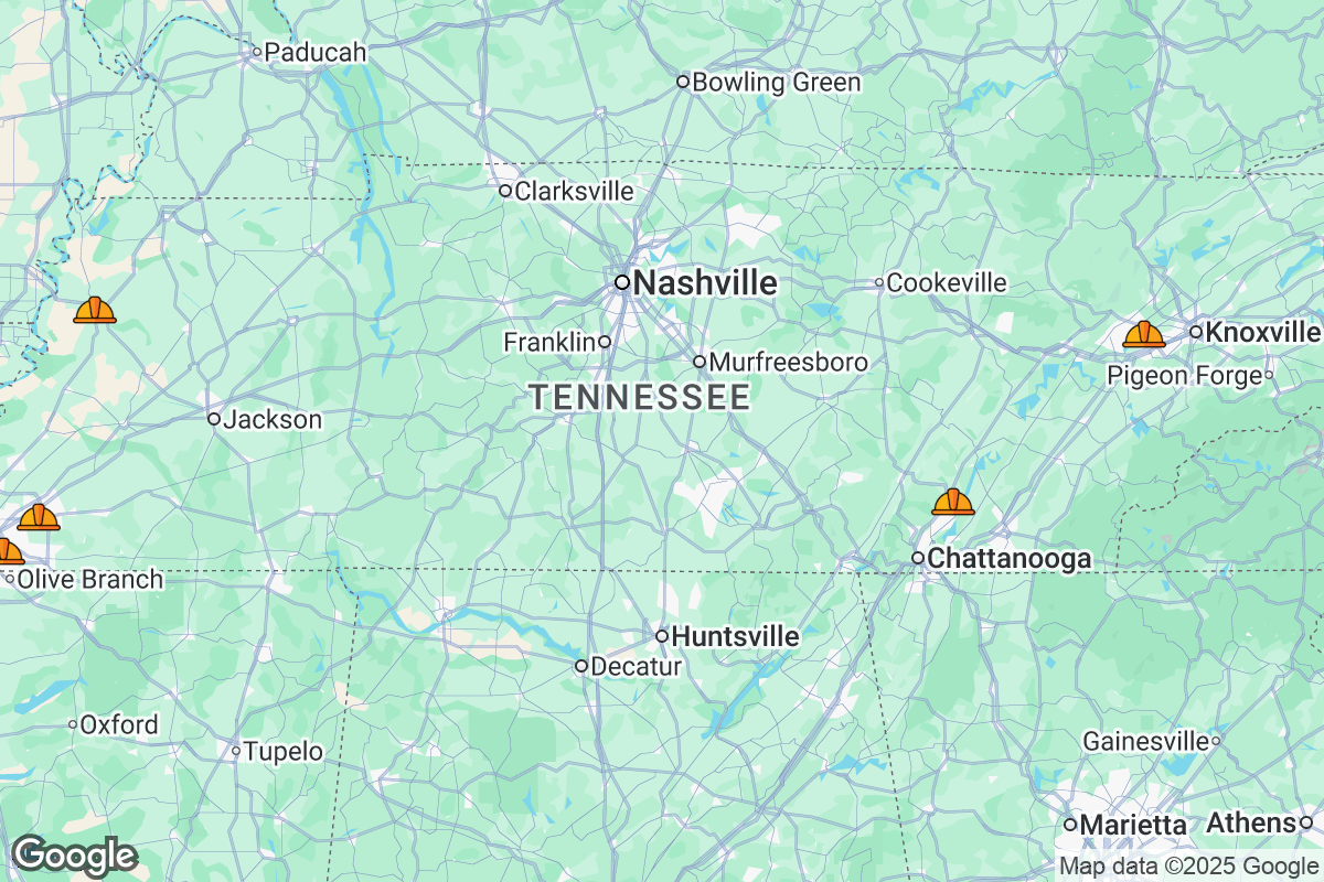 Map of Roofing Contractors in Tennessee