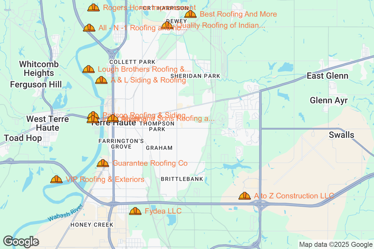 Map of Roofing Contractors in Terre Haute, Indiana