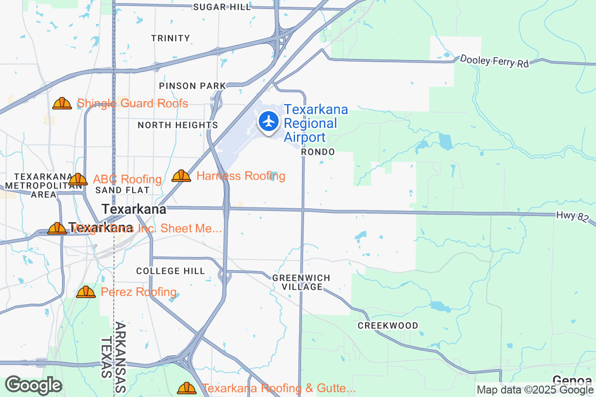 Map of Roofing Contractors in Texarkana, Arkansas