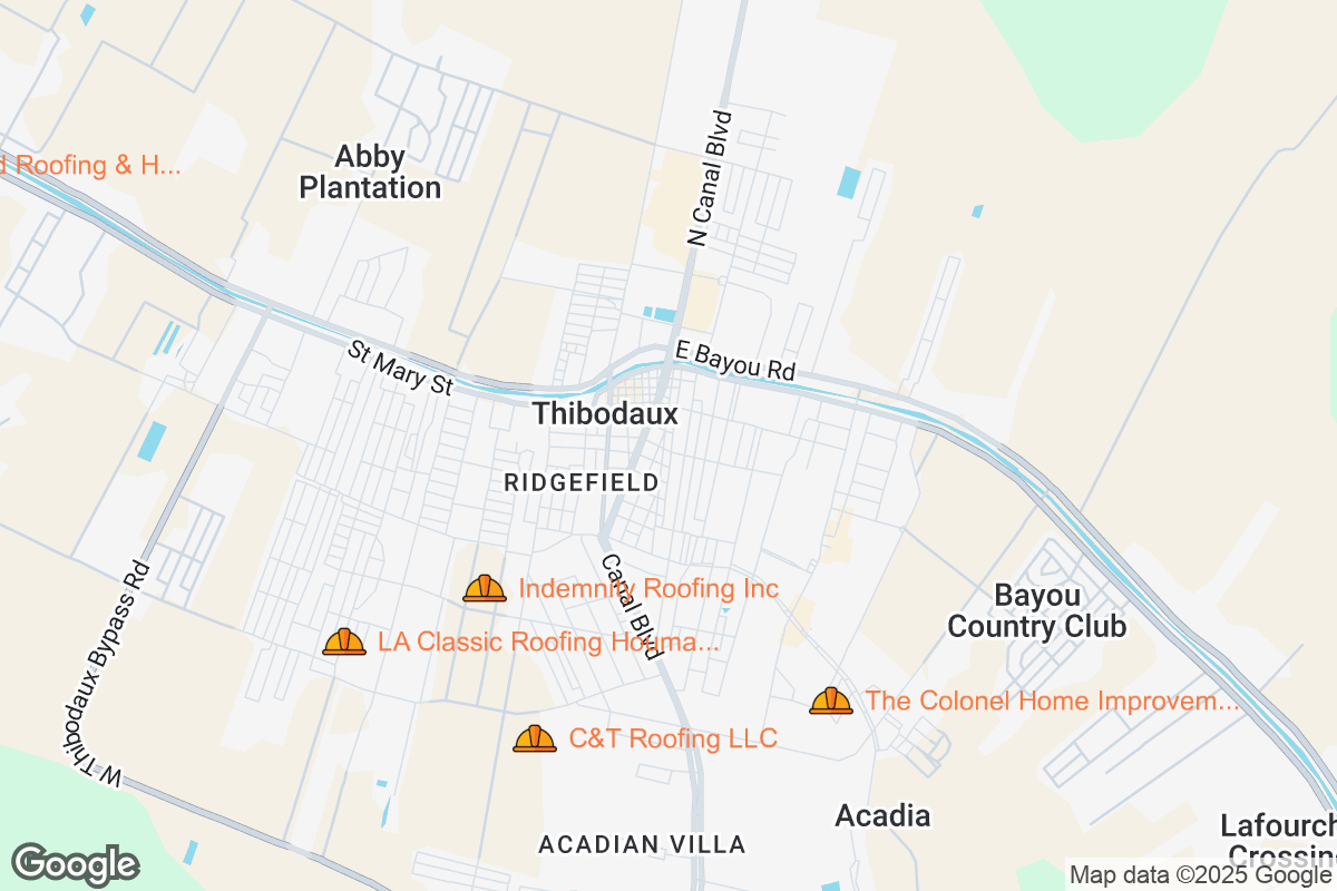 Map of Roofing Contractors in Thibodaux, Louisiana