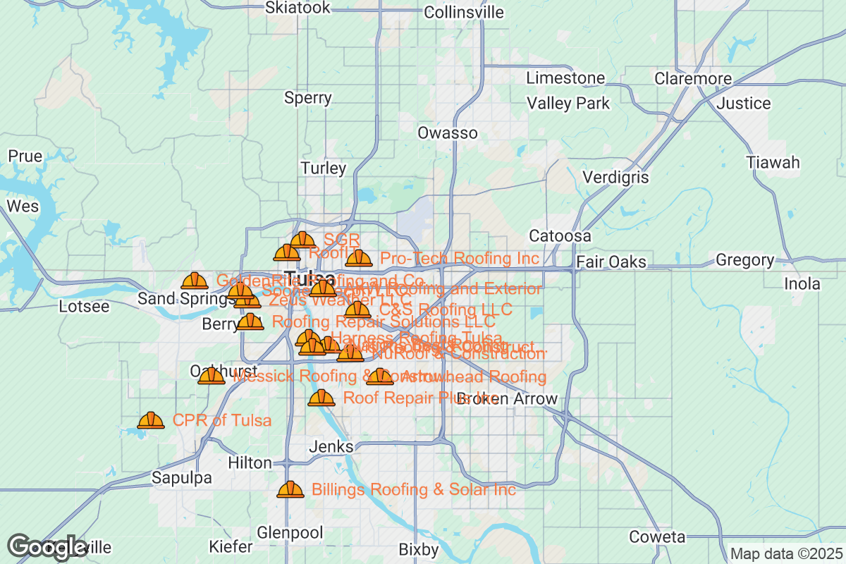 Map of Roofing Contractors in Tulsa, Oklahoma