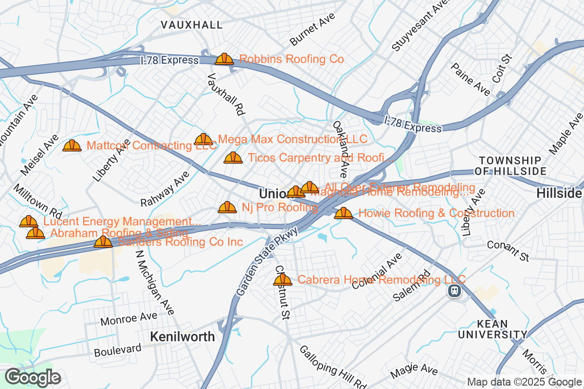 Map of Roofing Contractors in Union, New Jersey
