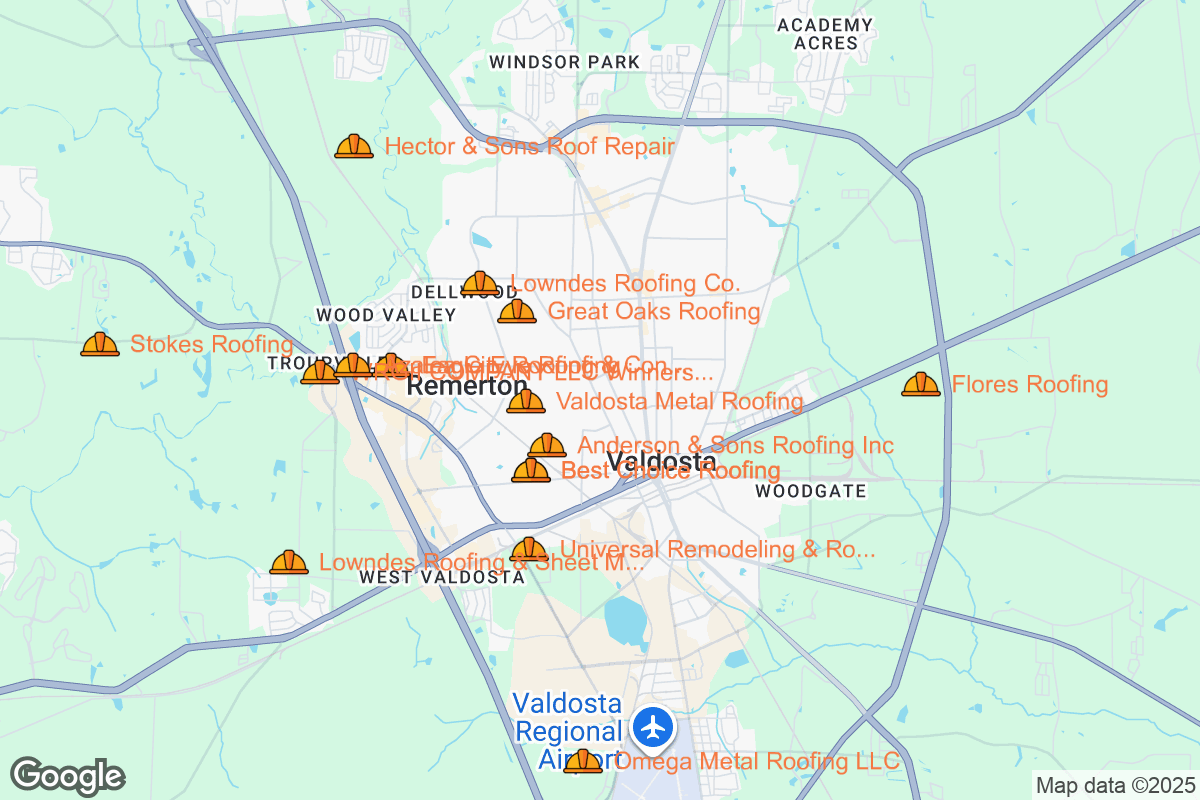 Map of Roofing Contractors in Valdosta, Georgia