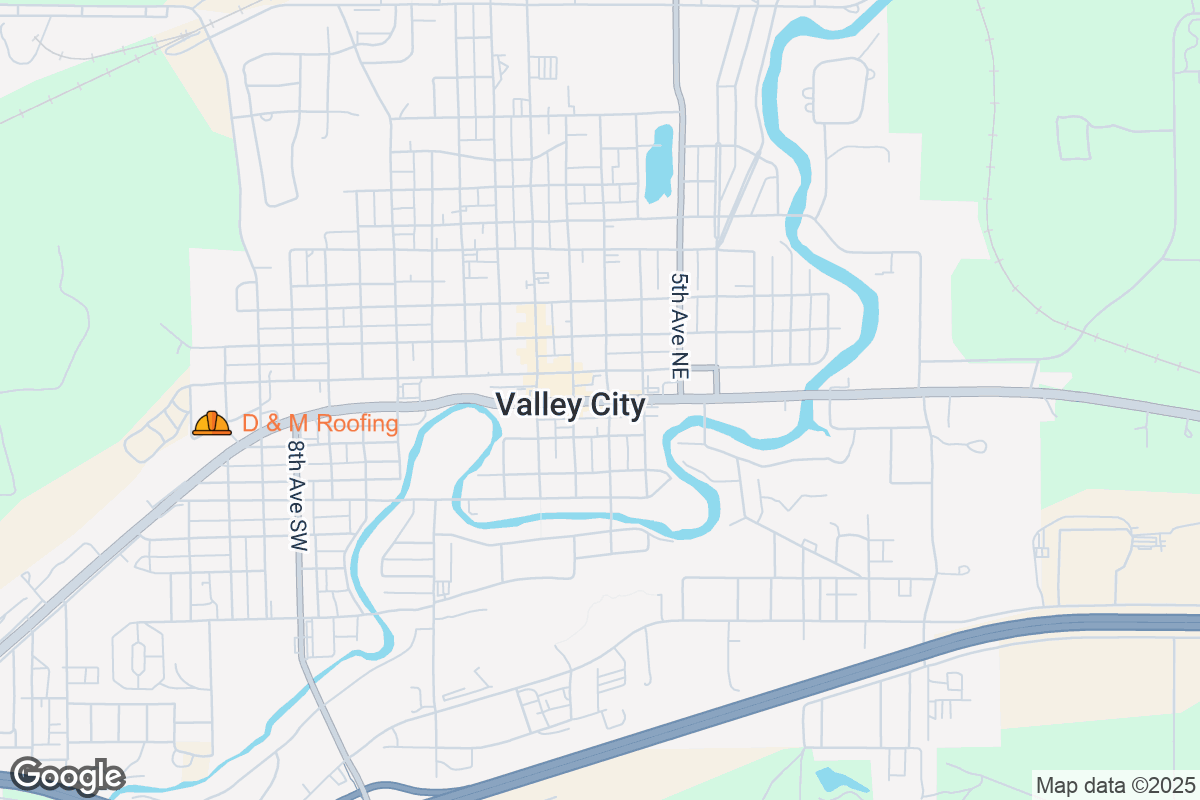 Map of Roofing Contractors in Valley City, North Dakota